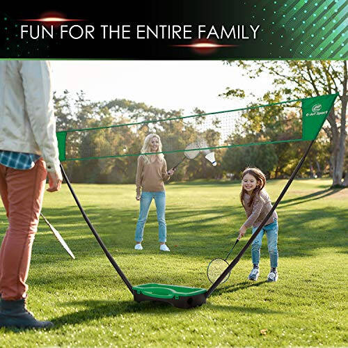 E-jetSport Badminton Net Outdoor Game Set, Rackets Shuttlecocks Combo for Kids & Family Portable, No Tools Required - Backyard Training, Beach, Park, Picnic Games, Green - 2