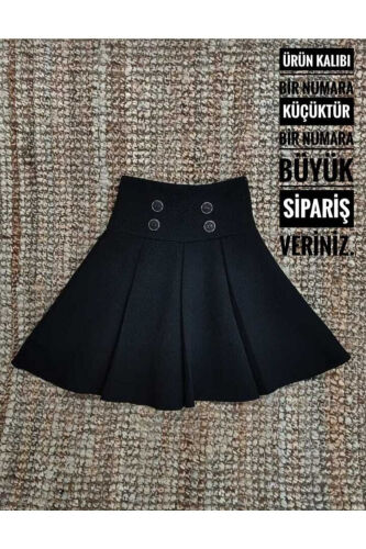 E Kız Çocuk Siyah Düğme Detayli Alya Kumaş Mini Etek 1111194-SİYAH ALYA KUMAŞ KIZ ETEK - 1