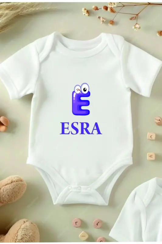 E letter custom baby onesie - YEŞIL BASKI MERKEZI