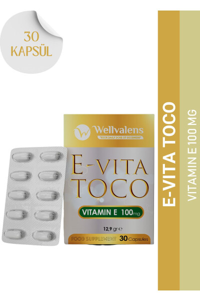 E-vita Toco E Vitamini 100mg - Yüksek Antioksidan Destek 30 Kapsül - WELLVALENS