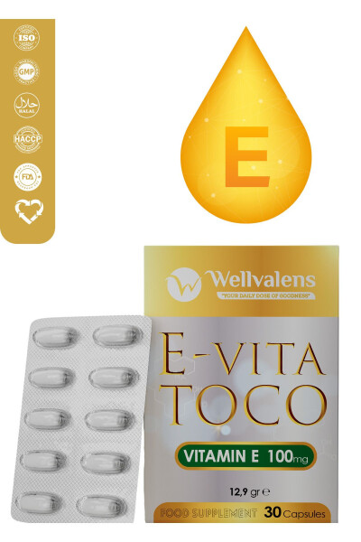 E-vita Toco E Vitamini 100mg - Yüksek Antioksidan Destek 30 Kapsül - WELLVALENS (1)