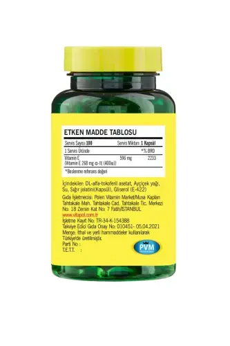 E Vitamini 268 Mg 100 Kapsula 400 Birlik Yurdavit - 7