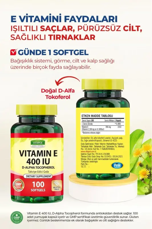 E Vitamini 268 Mg 100 Kapsula 400 Birlik Yurdavit - 2