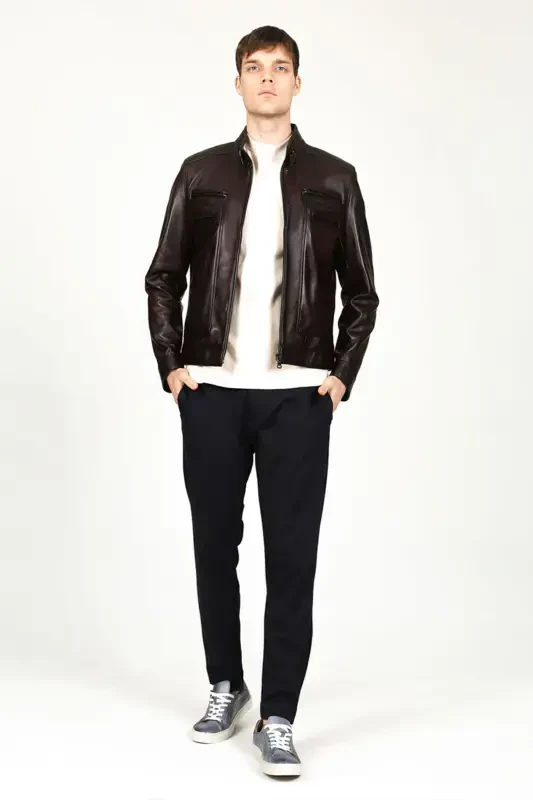 E1084 Genuine Leather Men's Jacket Chestnut-CHESTNUT - 4