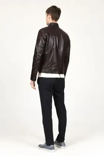 E1084 Genuine Leather Men's Jacket Chestnut-CHESTNUT - 5