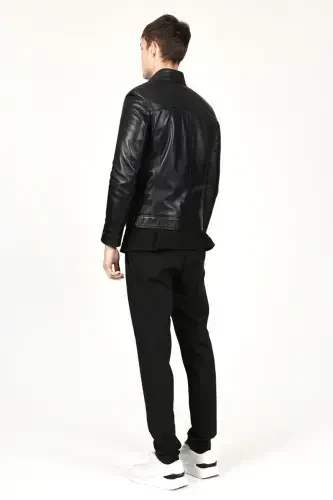 E1084 Plus Size Genuine Leather Men's Jacket Black-Black - 5
