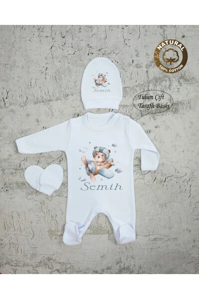 E77 T Isme Ozel Isimli Baskili Bebek Tulum Sapka E - Modazone