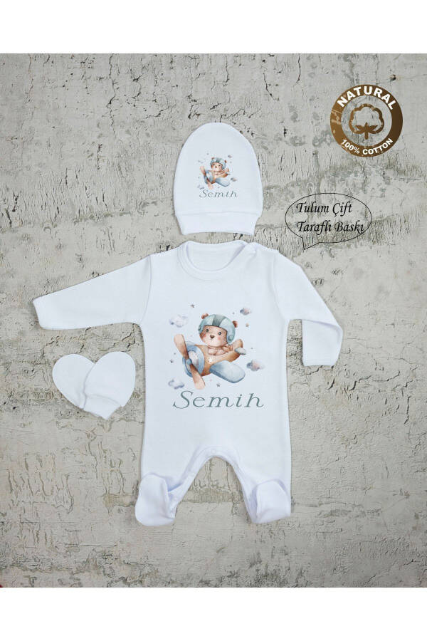 E77 T Isme Özel Isimli Baskılı Bebek Tulum Şapka E - 1