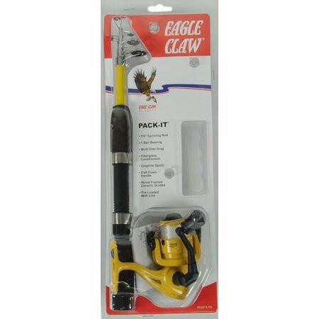 Eagle Claw PK56TS Pack-It Spin Combo Telescopic Rod (1 Piece), Yellow, 5-Feet 6-Inch - 2