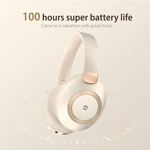 EAORUL Active Noise Cancelling Headphones, 100H Playtime Headphones Wireless Bluetooth, Bluetooth Headphone with Microphone, Over- Ear Wireless Headphone with Deep Bass for Travel - 3