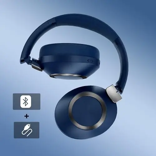 EAORUL Active Noise Cancelling Headphones, 100H Playtime Headphones Wireless Bluetooth, Bluetooth Headphone with Microphone, Over- Ear Wireless Headphone with Deep Bass for Travel (Blue) - 5