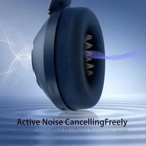EAORUL Active Noise Cancelling Headphones, 100H Playtime Headphones Wireless Bluetooth, Bluetooth Headphone with Microphone, Over- Ear Wireless Headphone with Deep Bass for Travel (Blue) - 2