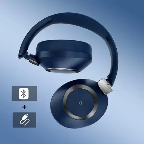 EAORUL Active Noise Cancelling Headphones, 100H Playtime Headphones Wireless Bluetooth, Bluetooth Headphone with Microphone, Over- Ear Wireless Headphone with Deep Bass for Travel (Blue) - 3