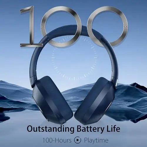 EAORUL Active Noise Cancelling Headphones, 100H Playtime Headphones Wireless Bluetooth, Bluetooth Headphone with Microphone, Over- Ear Wireless Headphone with Deep Bass for Travel (Blue) - 4