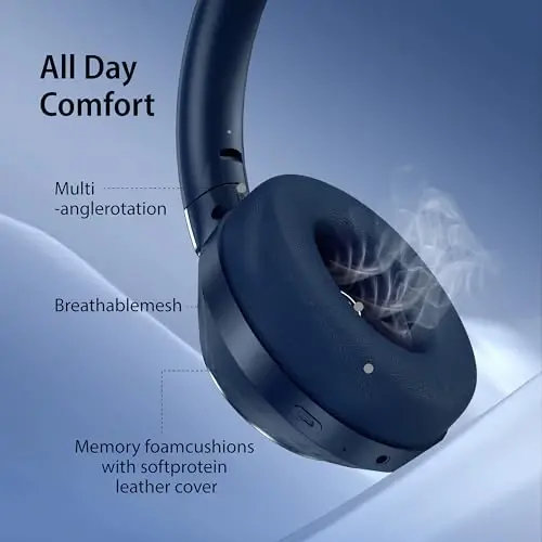 EAORUL Active Noise Cancelling Headphones, 100H Playtime Headphones Wireless Bluetooth, Bluetooth Headphone with Microphone, Over- Ear Wireless Headphone with Deep Bass for Travel (Blue) - 5