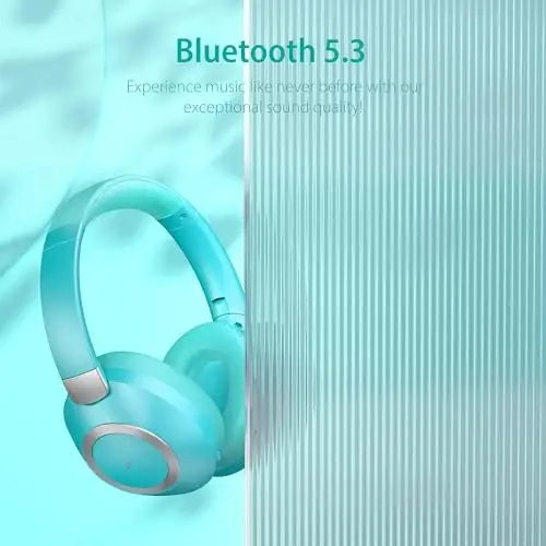 EAORUL Active Noise Cancelling Headphones, 100H Playtime Bluetooth Headphones Wireless Bluetooth with Mic, Over Ear Wireless Headset with Deep Bass,Fast Charging for Travel (Light Green) - 4