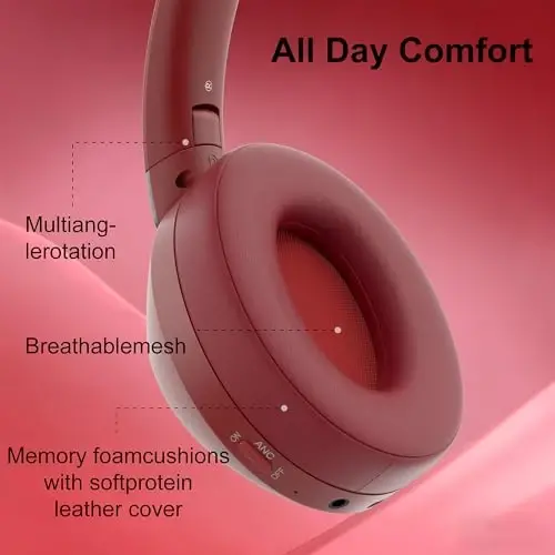 EAORUL Headphones Wireless Bluetooth, 100H Playtime Active Noise Cancelling Headphones, Bluetooth Headphone with Mic, Over Ear Wireless Headphone with Deep Bass - 5