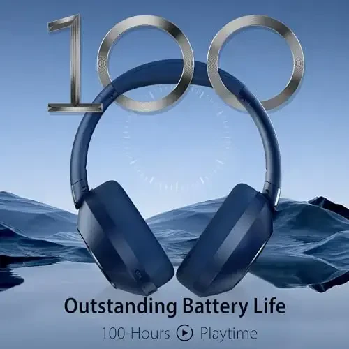 EAORUL shovqinni bekor qiluvchi naushniklar, 100 soatlik simsiz Bluetooth naushniklar, mikrofonli Bluetooth naushniklar, sayohat uchun chuqur basli quloq ustidagi simsiz naushniklar (ko'k) - 2