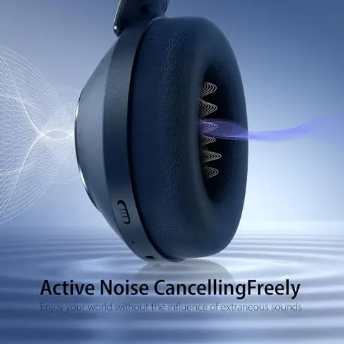 EAORUL shovqinni bekor qiluvchi naushniklar, 100 soatlik simsiz Bluetooth naushniklar, mikrofonli Bluetooth naushniklar, sayohat uchun chuqur basli quloq ustidagi simsiz naushniklar (ko'k) - 4