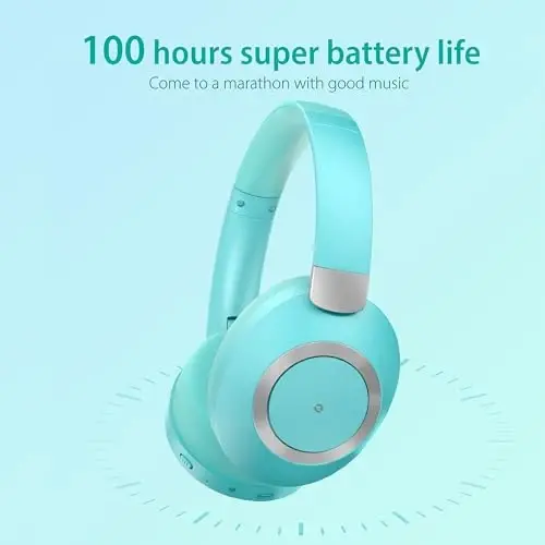 EAORUL shovqinni faol bartaraf etuvchi quloqchinlar, 100 soatlik Bluetooth quloqchinlar simsiz Bluetooth mikrofonli, chuqur bassli quloq usti simsiz garniturasi, sayohat uchun tez zaryadlash (och yashil) - 3