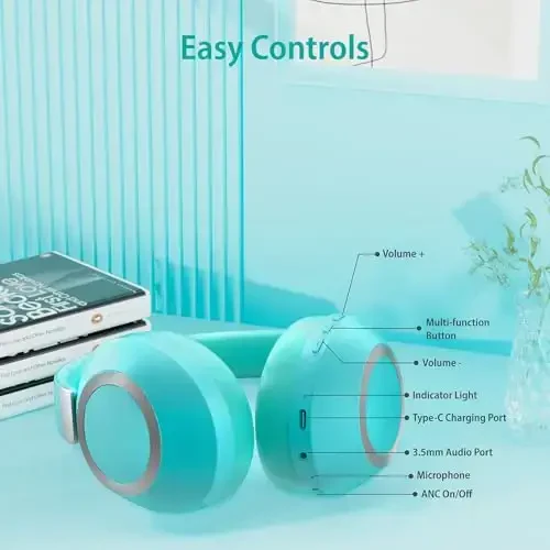 EAORUL shovqinni faol bartaraf etuvchi quloqchinlar, 100 soatlik Bluetooth quloqchinlar simsiz Bluetooth mikrofonli, chuqur bassli quloq usti simsiz garniturasi, sayohat uchun tez zaryadlash (och yashil) - 5