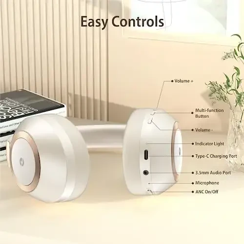 EAORUL shovqinni faol kamaytiradigan quloqchinlar, 100 soatlik ishlash vaqtiga ega simsiz Bluetooth quloqchinlari, mikrofonli Bluetooth quloqchin, sayohat uchun chuqur basli quloq ustidagi simsiz quloqchin - 5