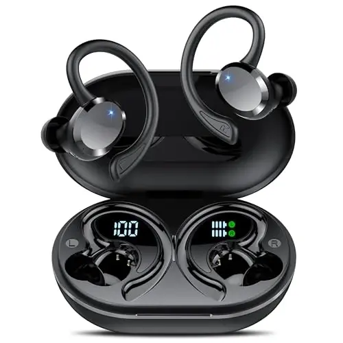 Ear Buds Wireless Bluetooth Earbuds, Bluetooth 5.4 Headphones 68hrs Playtime Sport Earphones with LED Display ENC Noise Cancelling Mic, IPX7 Waterproof Earbuds with Hook for Sports/Workout/Running - 1