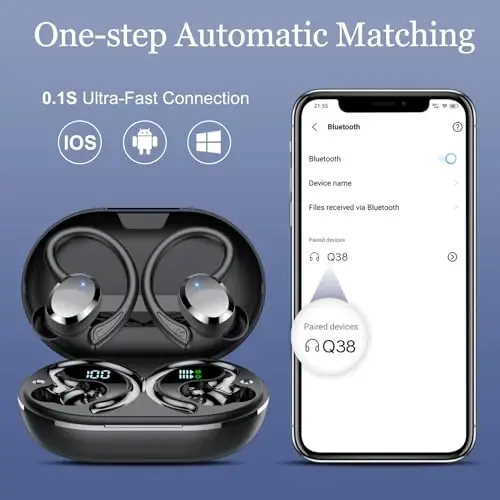Ear Buds Wireless Bluetooth Earbuds, Bluetooth 5.4 Headphones 68hrs Playtime Sport Earphones with LED Display ENC Noise Cancelling Mic, IPX7 Waterproof Earbuds with Hook for Sports/Workout/Running - 5