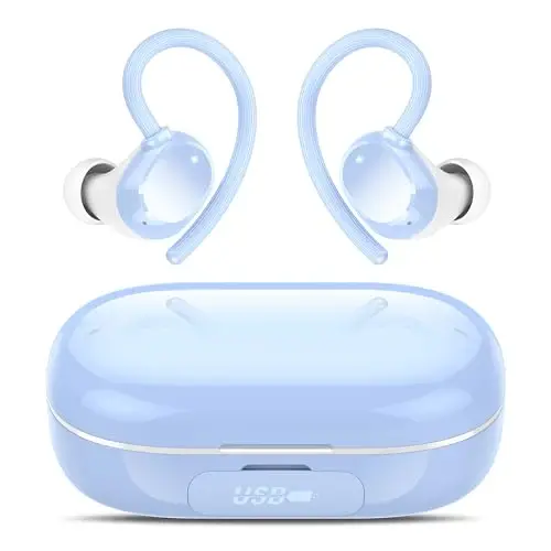 Ear buds Wireless Bluetooth Earbuds Sport 128H Playtime 2026 NEW Bluetooth 5.3 Headphones with LED Display Powerful Bass Over Ear Earphones with Earhooks IP7 Waterproof for Gym/Running/Workout - HADBLENG