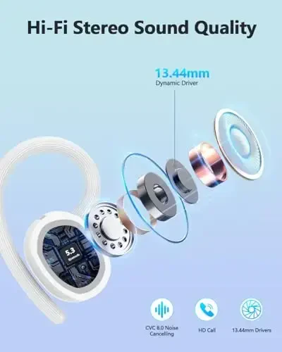 Ear buds Wireless Bluetooth Earbuds Sport 2025 NEW Bluetooth 5.3 Headphones 128H Playtime with LED Display Powerful Bass Over Ear Earphones with Earhooks IP7 Waterproof for Gym/Running/Workout - 4