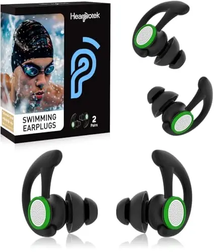 Ear Plugs for Swimming – 2 Pairs Soft Silicone Reusable Waterproof Earplugs for Adults & Men Women, Custom Fit for Swimmers Ear, Pool, Beach, Snorkeling, Surfing, Kickboard Training(Black) - EAR