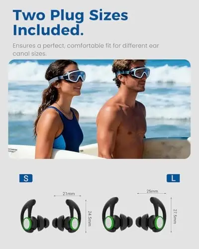 Ear Plugs for Swimming – 2 Pairs Soft Silicone Reusable Waterproof Earplugs for Adults & Men Women, Custom Fit for Swimmers Ear, Pool, Beach, Snorkeling, Surfing, Kickboard Training(Black) - 4