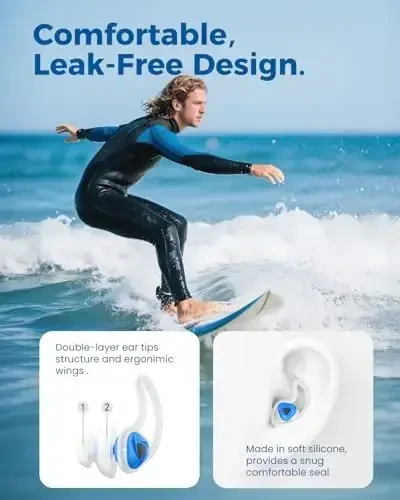 Ear Plugs for Swimming–2 Pairs Soft Silicone Reusable Waterproof Earplugs for Adults & Men Women, Custom Fit for Swimmers Ear, Pool, Beach, Snorkeling, Surfing, Kickboard Training(Blue) - 3