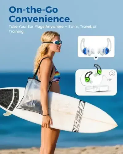 Ear Plugs for Swimming–2 Pairs Soft Silicone Reusable Waterproof Earplugs for Adults & Men Women, Custom Fit for Swimmers Ear, Pool, Beach, Snorkeling, Surfing, Kickboard Training(Blue&Green) - 5