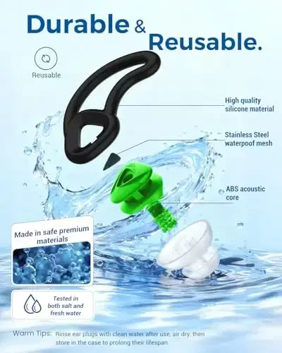 Ear Plugs for Swimming–2 Pairs Soft Silicone Reusable Waterproof Earplugs for Adults & Men Women, Custom Fit for Swimmers Ear, Pool, Beach, Snorkeling, Surfing, Kickboard Training(Green) - 4