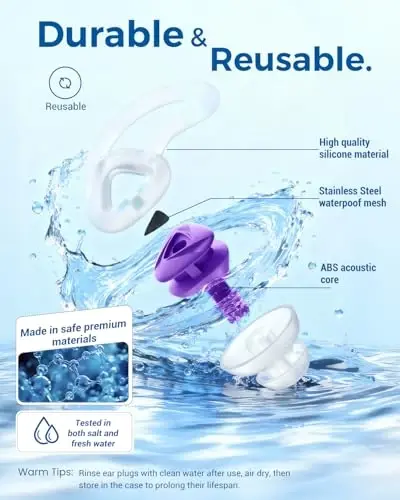 Ear Plugs for Swimming–2 Pairs Soft Silicone Reusable Waterproof Earplugs for Adults & Men Women, Custom Fit for Swimmers Ear, Pool, Beach, Snorkeling, Surfing, Kickboard Training(Purple) - 4