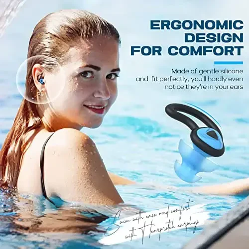 Ear Plugs for Swimming–2 Pairs Soft Silicone Reusable Waterproof Earplugs for Adults & Men Women, Custom Fit for Swimmers Ear, Pool, Beach, Snorkeling, Surfing, Kickboard Training(Sky Blue) - 3