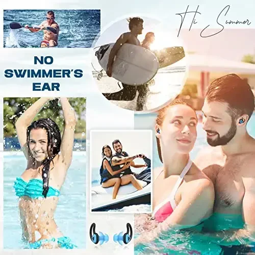 Ear Plugs for Swimming–2 Pairs Soft Silicone Reusable Waterproof Earplugs for Adults & Men Women, Custom Fit for Swimmers Ear, Pool, Beach, Snorkeling, Surfing, Kickboard Training(Sky Blue) - 6