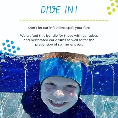 Earvolution Ear Band-It Ultra Premium Swimming Headband and Swimmers Ear Plugs Bundle - Invented by Ear, Nose, and Throat Physician - Made in The USA - Custom Anti-Slip Grip Neoprene - Blue - Medium - 6