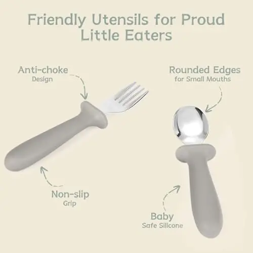 Eascrozn 2 Pack Silicone Suction Plates for Baby, Forks and Spoons Set | Toddler Utensils, Divided, BPA Free, Baby Led Weaning Feeding Supplies, Microwave and Dishwasher Safe - 5