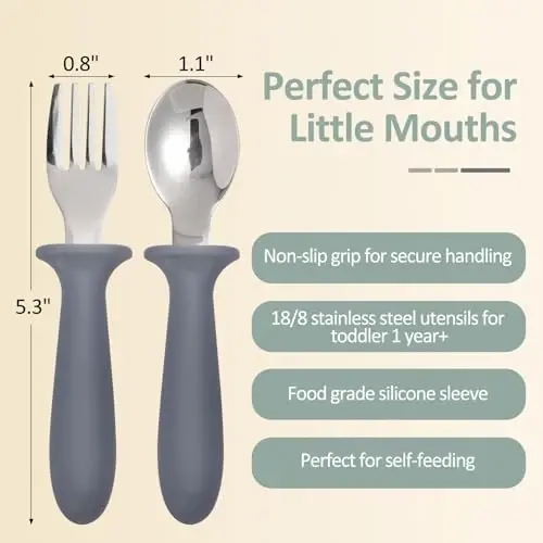 Eascrozn 2 Pack Silicone Suction Plates for Baby, Forks and Spoons Set | Toddler Utensils, Divided, BPA Free, Baby Led Weaning Feeding Supplies, Microwave and Dishwasher Safe - EASCROZN (1)