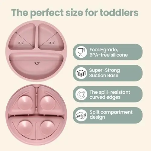 Eascrozn 2 Pack Silicone Divided Baby Plates with Suction, 2 Pack Toddler Forks and Spoons Set, BPA Free, Baby Feeding Set for Toddler Utensils, Microwave and Dishwasher Safe - EASCROZN (1)