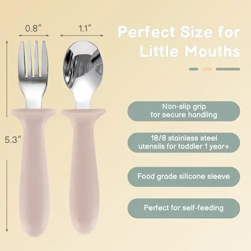 Eascrozn 2 Pack Silicone Divided Baby Plates with Suction, 2 Pack Toddler Forks and Spoons Set, BPA Free, Baby Feeding Set for Toddler Utensils, Microwave and Dishwasher Safe - 3