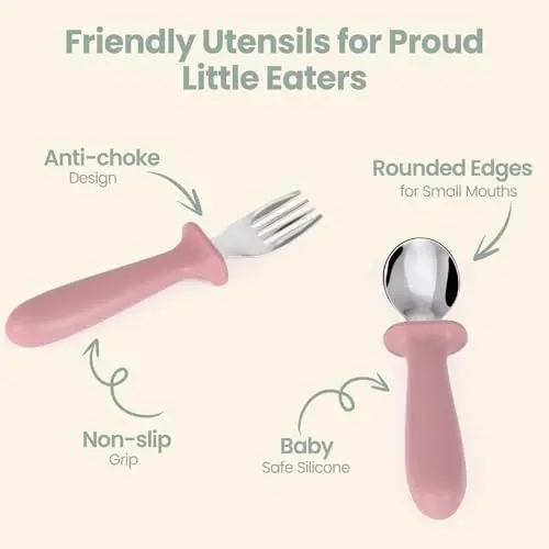 Eascrozn 2 Pack Silicone Divided Baby Plates with Suction, 2 Pack Toddler Forks and Spoons Set, BPA Free, Baby Feeding Set for Toddler Utensils, Microwave and Dishwasher Safe - 5