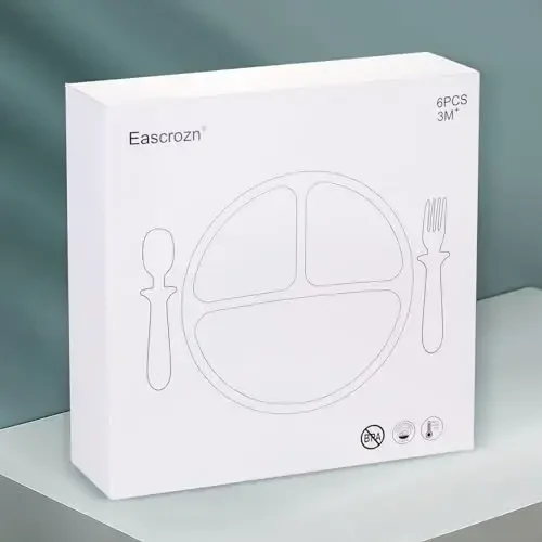 Eascrozn Baby Feeding Set, 2 Pack Silicone Baby Plates with Suction, 2 Pack Spoons and Forks Set for Toddler Utensils, BPA Free, Baby Led Weaning Supplies for Eating Essentials - 7