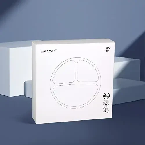 Eascrozn Suction Plates for Baby 3 pack, Stay Put Divided Toddler Plates, 100% Food Grade Silicone Baby Plates, BPA Free, Baby Feeding Supplies, Microwave & Dishwasher Safe - 7