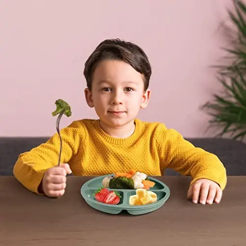Eascrozn Suction Plates for Baby 3 pack, Stay Put Divided Toddler Plates, 100% Food Grade Silicone Baby Plates, BPA Free, Baby Feeding Supplies, Microwave & Dishwasher Safe - 3