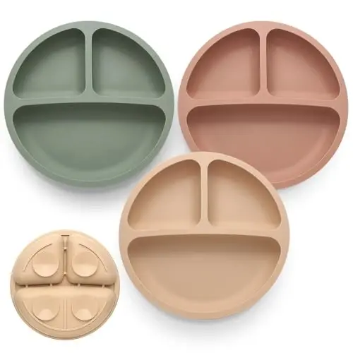 Eascrozn Suction Plates for Baby 3 pack, Stay Put Divided Toddler Plates, 100% Food Grade Silicone Baby Plates, BPA Free, Baby Feeding Supplies, Microwave & Dishwasher Safe - EASCROZN
