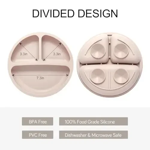 Eascrozn Toddler Plates, 3 Pack Divided Suction Plates for Baby, Food Grade Silicone Baby Plates, BPA Free, Non-slip, Baby Led Weaning Supplies, Microwave & Dishwasher Safe - 2