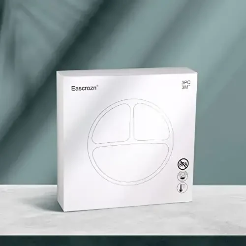 Eascrozn Toddler Plates, 3 Pack Divided Suction Plates for Baby, Food Grade Silicone Baby Plates, BPA Free, Non-slip, Baby Led Weaning Supplies, Microwave & Dishwasher Safe - 7